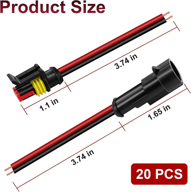 BFXM 20Pcs Car Waterproof Electrical Connector, 2 Pin Connector, 16 AWG 2 Wire Waterproof Connector, Car Electrical Connectors for Automobiles, Trucks, Boats, Motorcycles - Image 2